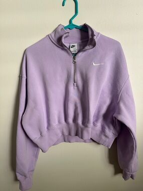 Nike Lavender Half-Zip Cropped Sweatshirt with Embroidered Swoosh